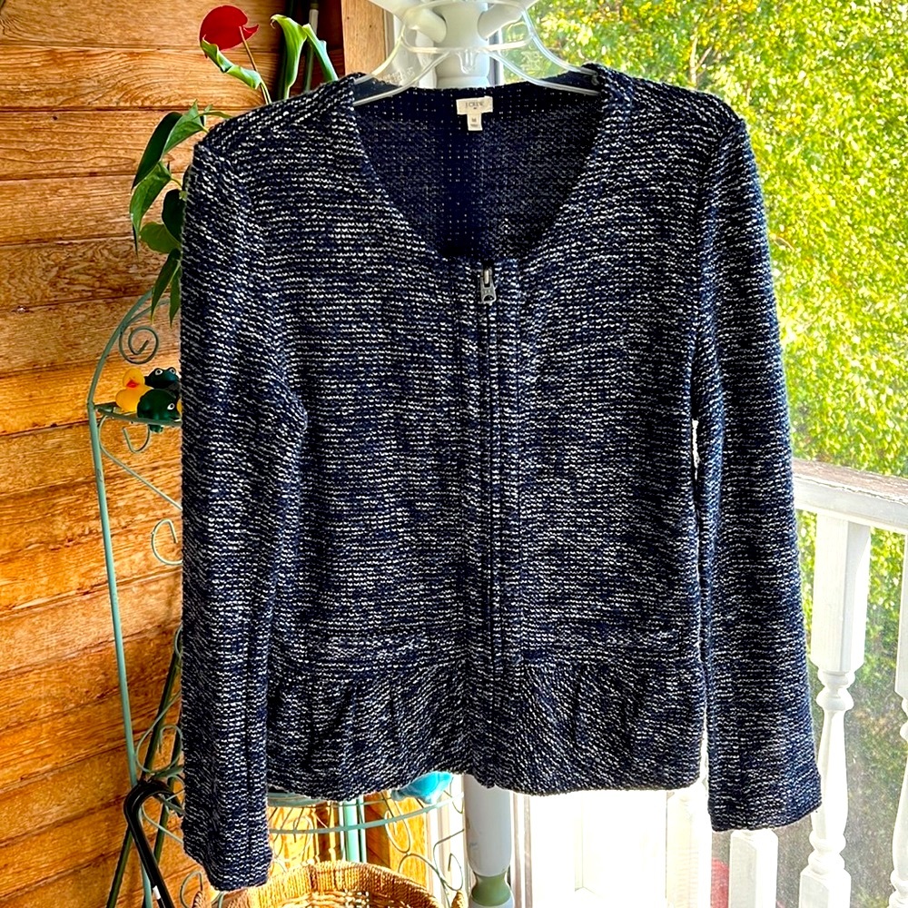 J. Crew Factory scoop neck peplum unlined tweedy jacket